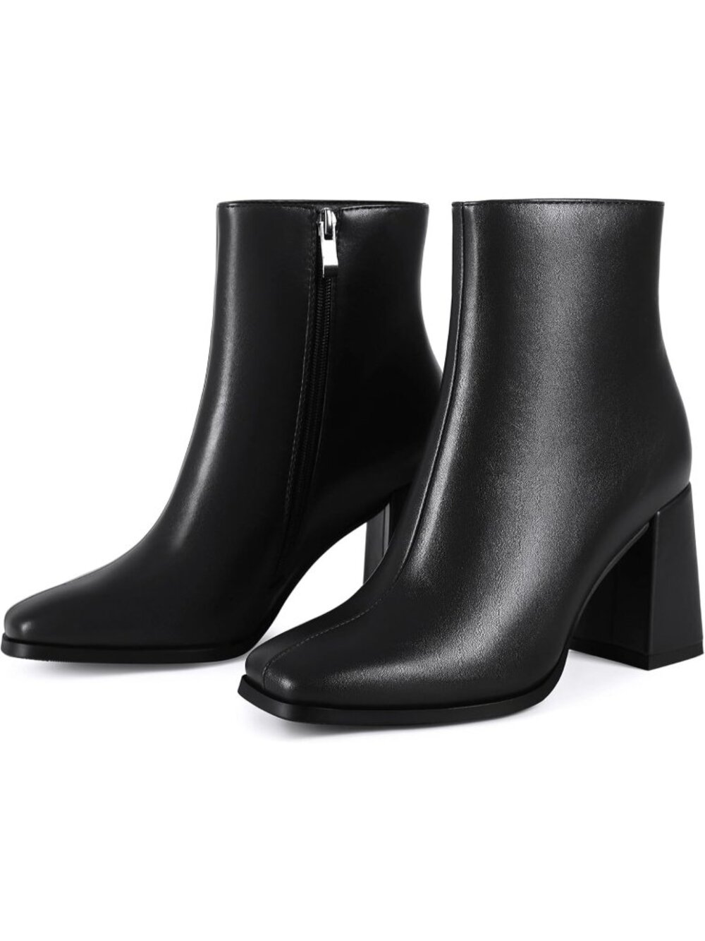 Women’s Matte Black Square Toe Ankle Boots Chunky Block Heel Short Dressy Bootie